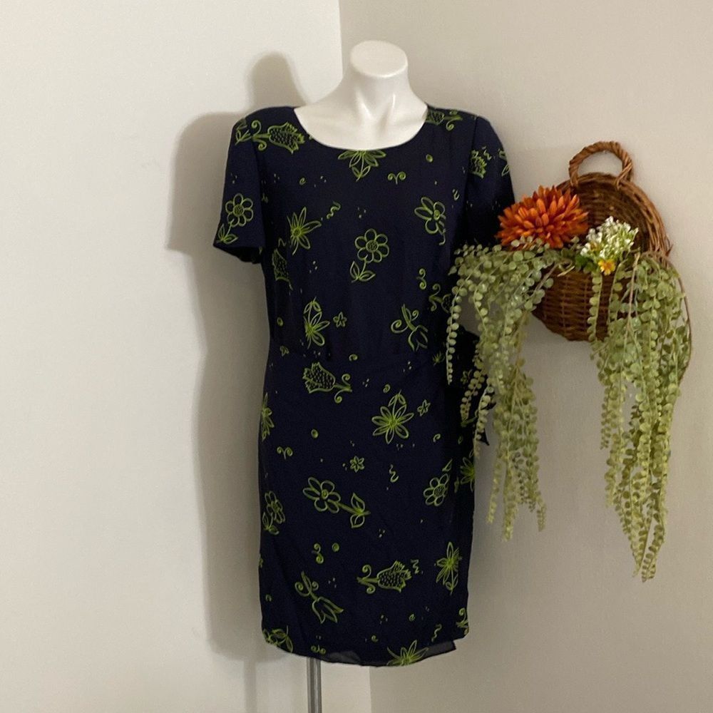 Vintage Floral Art Deco Faux Wrap Dress